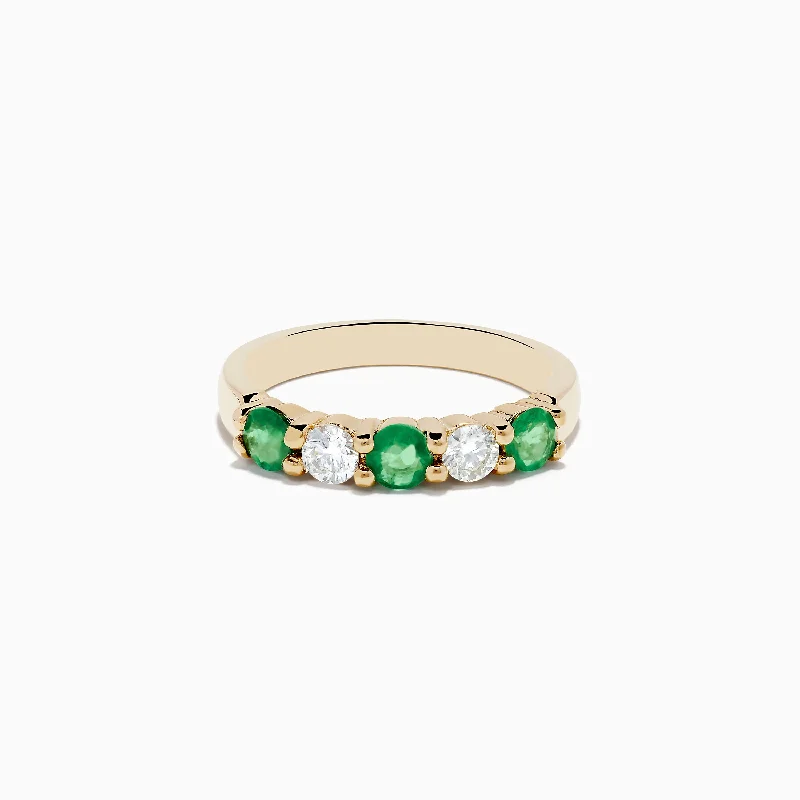 Unique rings-Brasilica 14K Yellow Gold Emerald and Diamond Band Ring