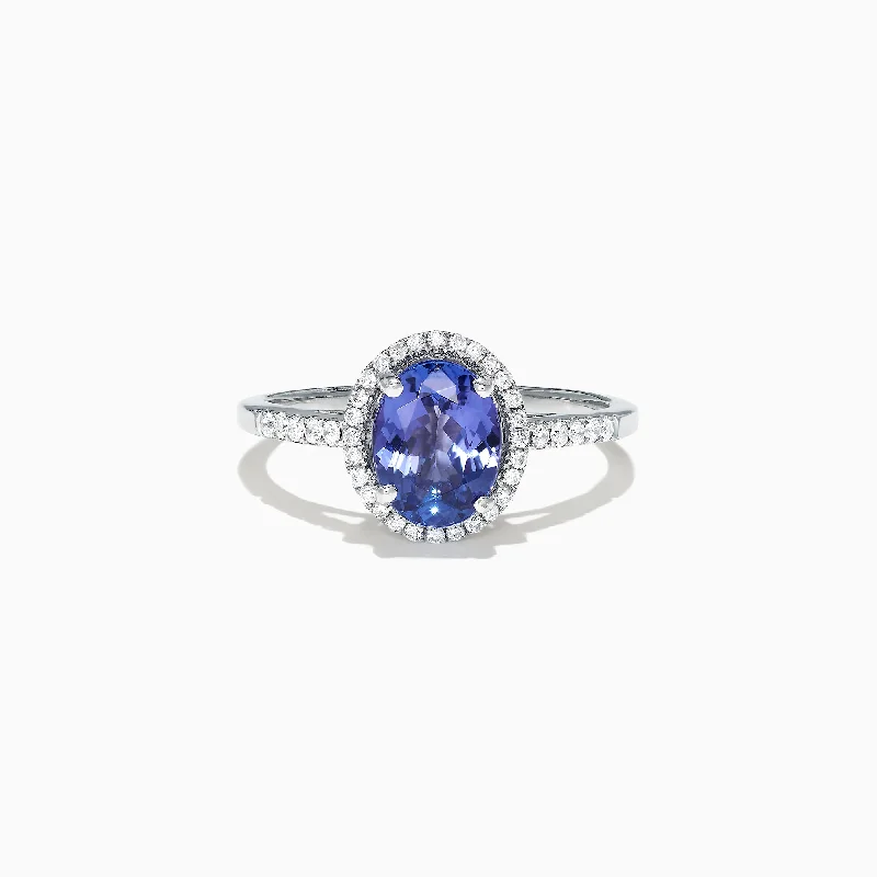 Emerald rings-14K White Gold Tanzanite and Diamond Ring, 2.24 TCW