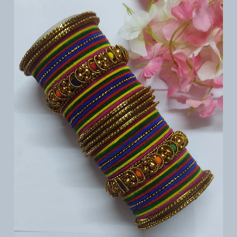 Silver Bangles For Special Events-Ravechi Art Gold Plated Velvet Bangles Set