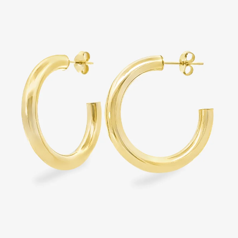 Diamond Hoop Earrings-4MM Round 1" Gold Hoop Earrings