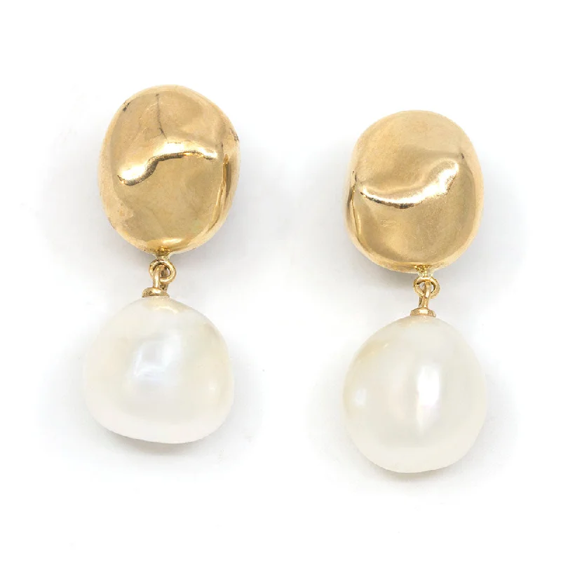 Elegant Drop Earrings For Brides-Nugget Earring with Baroque Freshwater Pearls