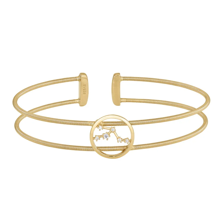 Unique Silver Bracelets For Women-Gold Finish Sterling Silver Cable Cuff Constellation Bracelet with Simulated Diamonds - Taurus