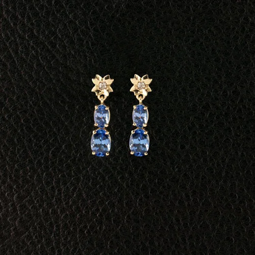 Silver Drop Earrings-Tanzanite & Diamond Dangle Earrings