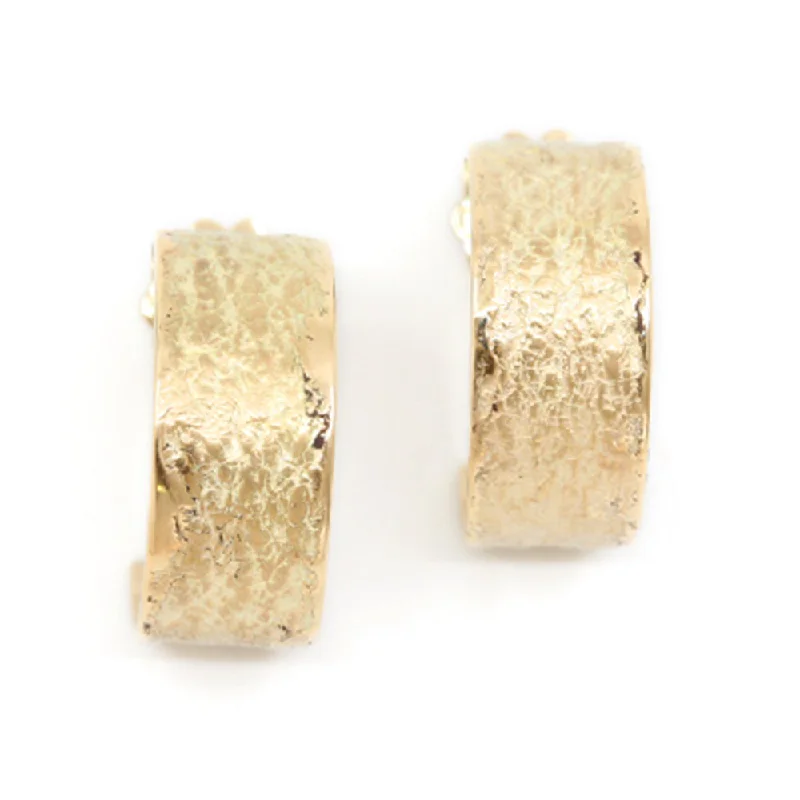 Elegant Earrings For Brides-Earthy Textured Gold Half Hoop Earring