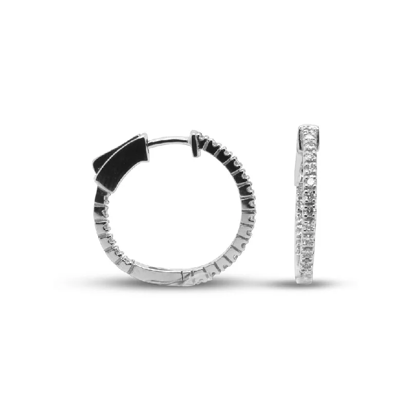 Charms Earrings-14k White Gold Inside/Out Diamond Hoop Earrings