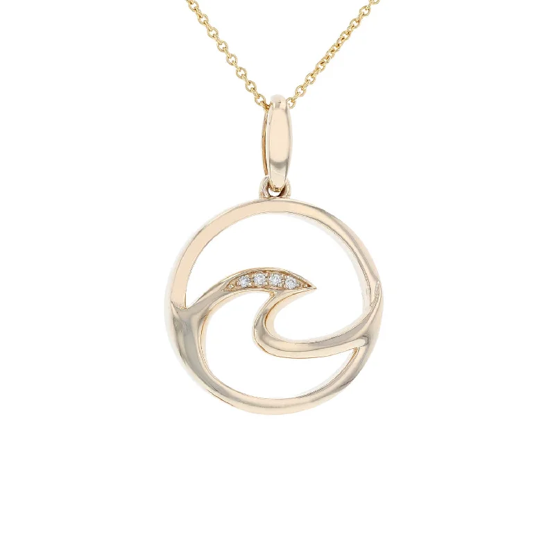 Custom Wedding Necklaces -Yellow Gold Diamond Open Wave Pendant