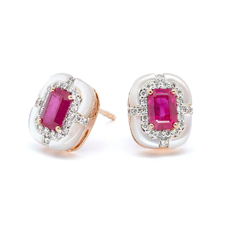 Bohemian Hoop Earrings-Ruby, Mother of Pearl & Diamond Earring