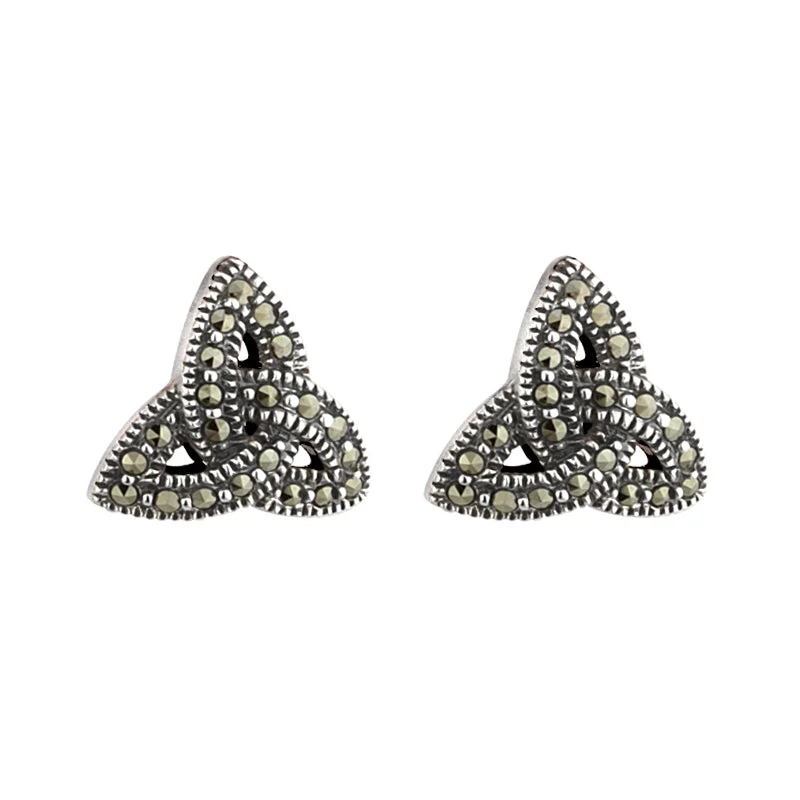 Ear Cuffs-Marcasite Stud Trinity Earrings