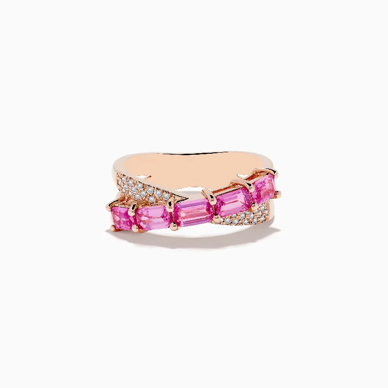 Pearl rings-14K Rose Gold Pink Sapphire and Diamond Crossover Ring