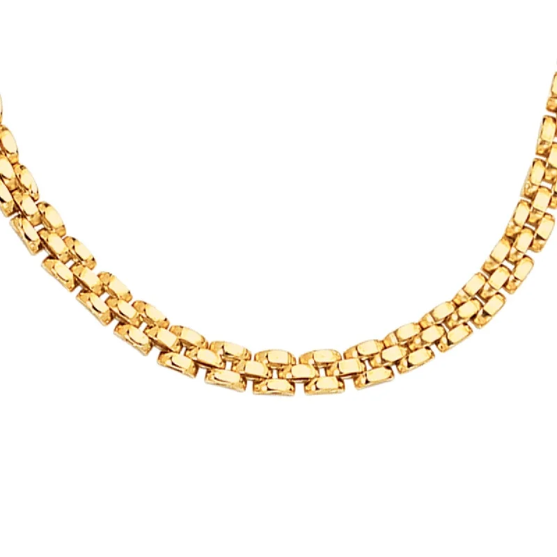 Fashion Jewelry Necklaces -14kt 17" Yellow Gold Shiny 3 Row Panther Chain Link Necklace with Box Catch Clasp PAN105-17