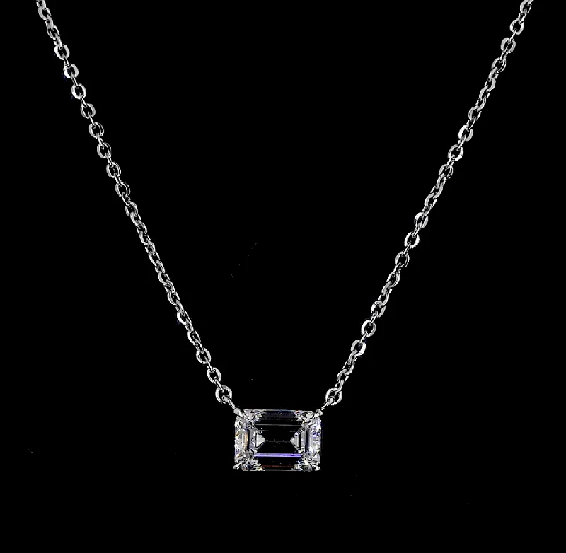 Rose Quartz Necklaces -14K White Gold Lab Grown Emerald Diamond Solitaire Necklace 2.05ctw PD385