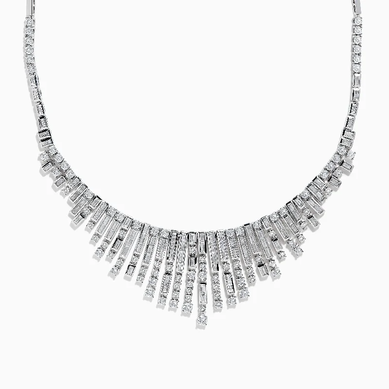 Silver-Plated Necklaces -14K White Gold Diamond Fringe Necklace