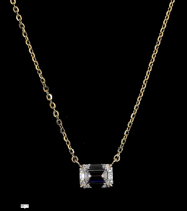 Charm Necklaces -14K Yellow Gold Lab Grown Emerald Diamond Solitaire Necklace 2.03ctw PD670