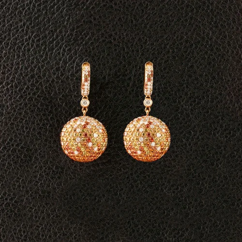 Unique Earrings-Orange & Yellow Sapphire Ball Earrings