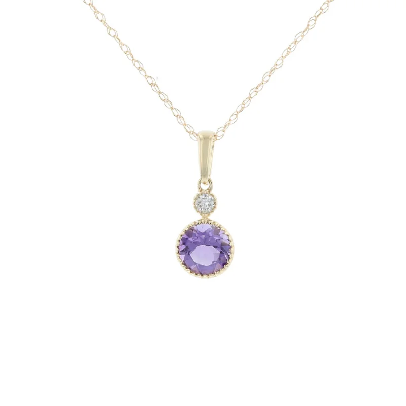 Custom Pendant Gold Necklaces -Petite Round Amethyst & Diamond Necklace