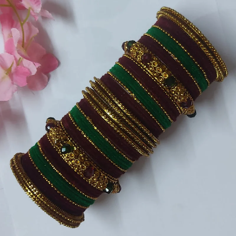 Custom-made Gold Bangles For Brides-Ravechi Art Gold Plated Velvet Bangles Set