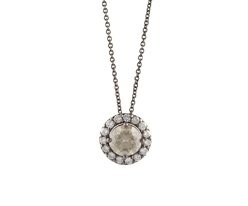 Birthstone Necklaces -2.00ct Galaxy Diamond and 0.75ctw White Diamond Halo Pendant Necklace in 14K