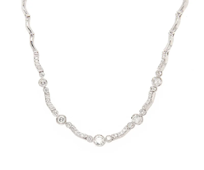 Silver Jewelry Necklaces -2.00ctw Diamond Bezel Set Graduated Station Necklace in 18K