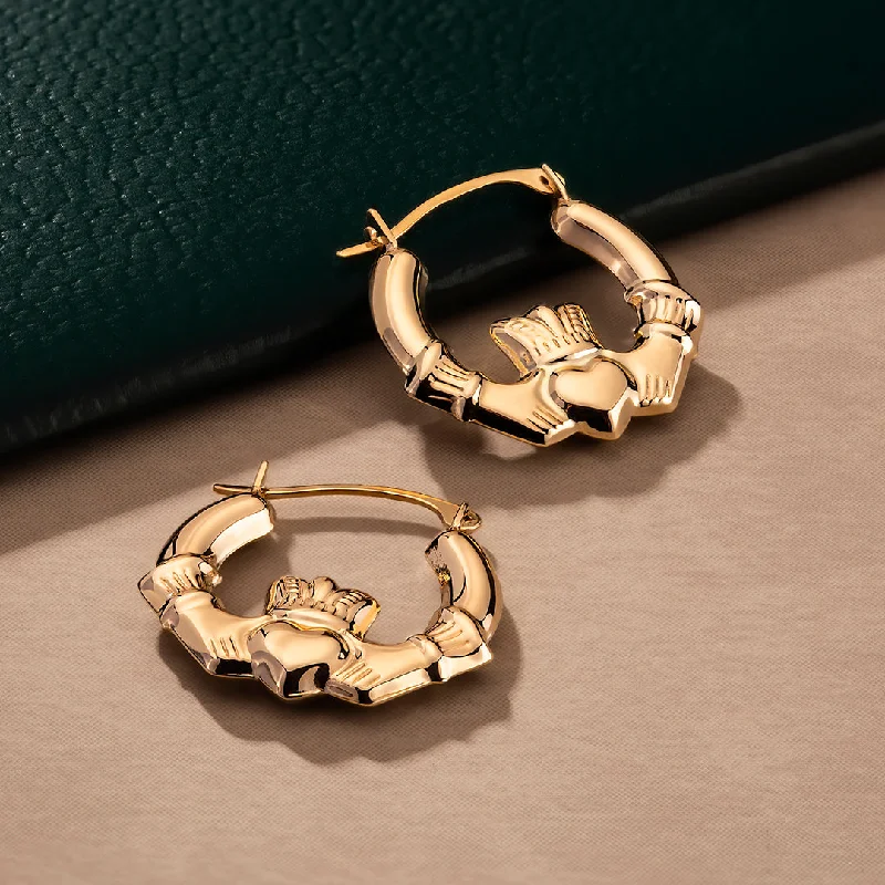 Elegant Silver Earrings-9k Gold Small Claddagh Hoop Earrings