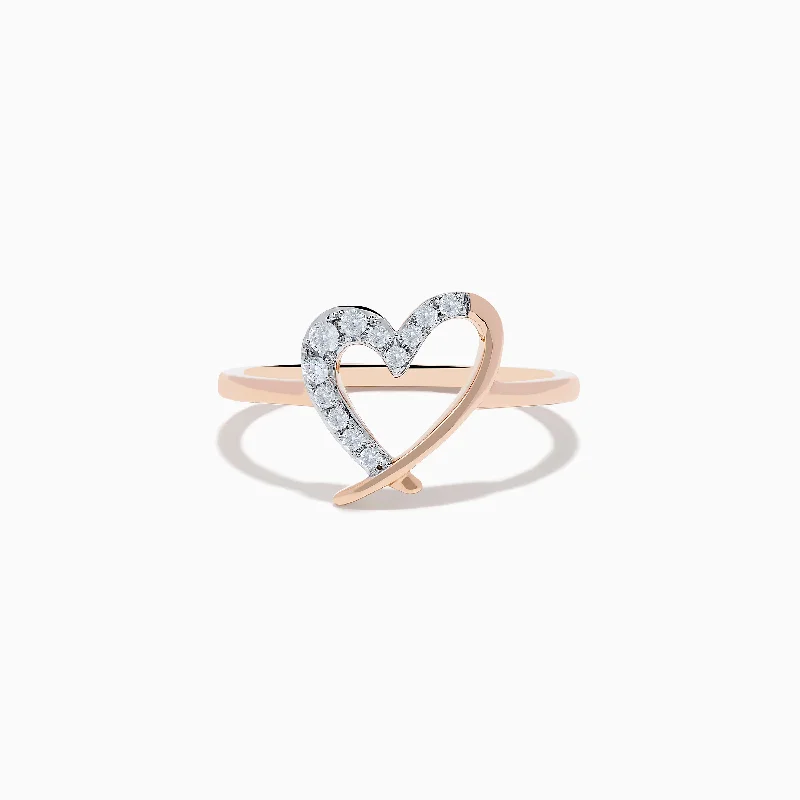 Gold engagement rings-14K Rose Gold Diamond Open Heart Ring