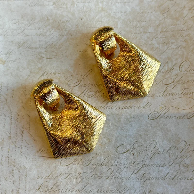 Gold Earrings With Gems-Vintage Door Knocker Gold Earrings