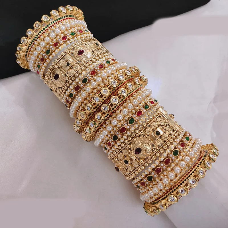 Beautiful Bangles For Gifting-Lucentarts Jewellery Gold Plated Pota Stone And Pearls Openable Bangles Set