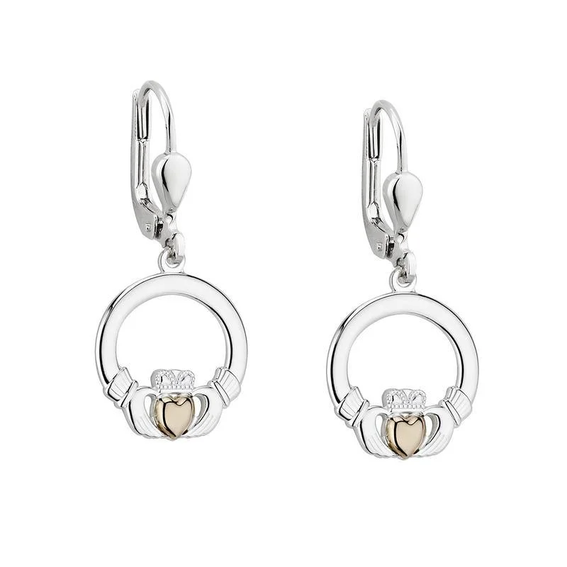 Silver Stud Earrings-10K Gold Heart Sterling Silver Claddagh Drop Earrings