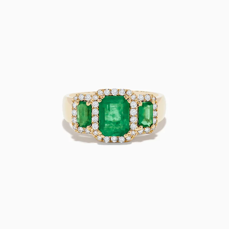 Designer fashion rings with rubies-Brasilica 14K Yellow Gold Emerald and Diamond Ring