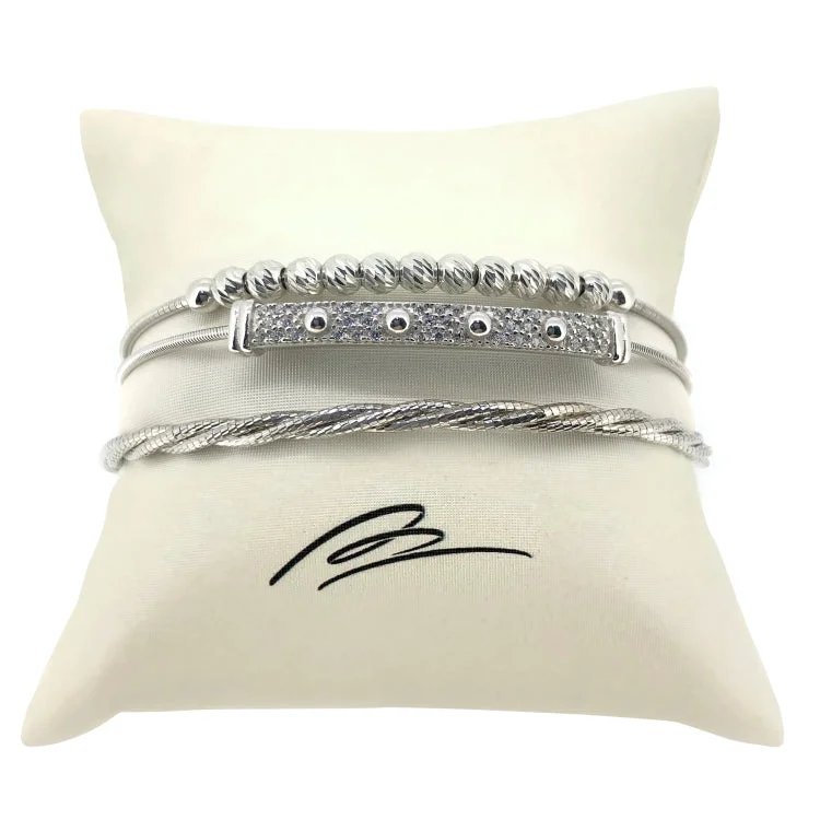 Personalized Silver Cuff Bracelets-Silver Stack