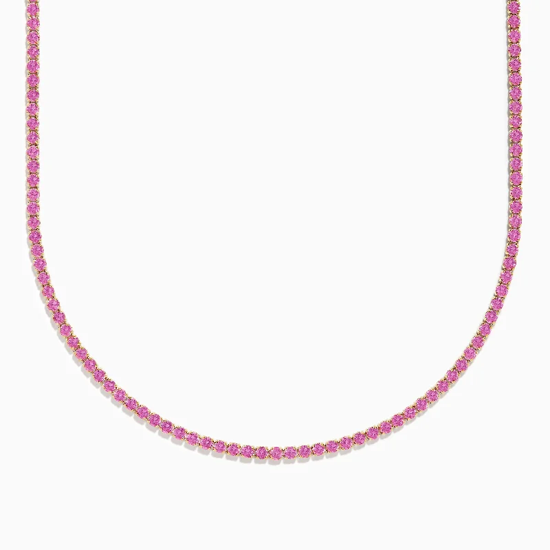 Handmade Stone Necklaces -14K Yellow Gold Pink Sapphire Tennis Necklace