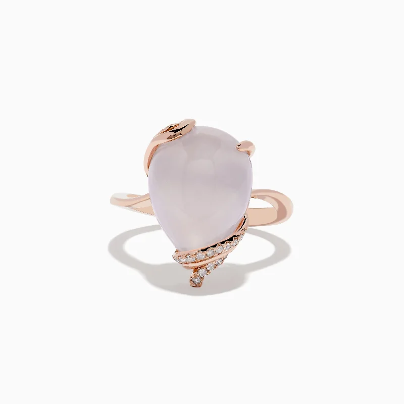 Vintage engagement rings-14K Rose Gold Rose Quartz and Diamond Ring