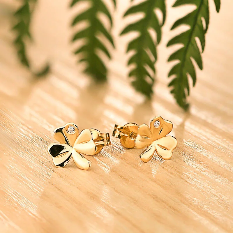 Geometric Stud Earrings-10K Yellow Gold Shamrock Earrings