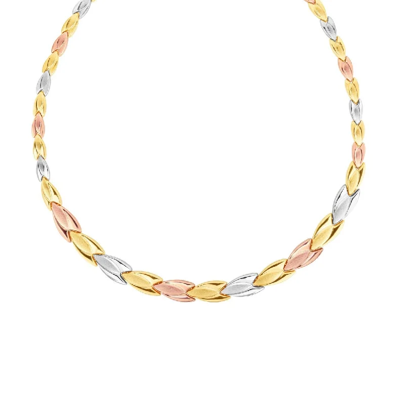 Custom Crystal Pendant Necklaces -14kt Gold 17" Rose+Yellow+White Finish Satin+Shiny Fancy Graduated Stampato Necklace with Lobster Clasp TCNCK4810-17