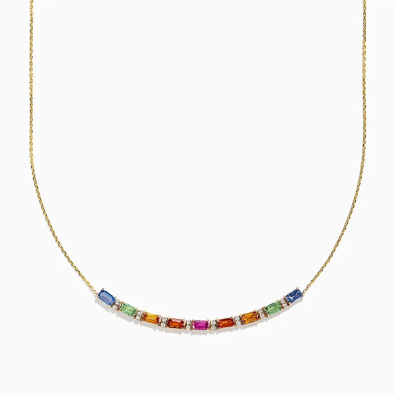 Gift Boxed Necklaces -Watercolors 14K Yellow Gold Multi Sapphire and Diamond Necklace