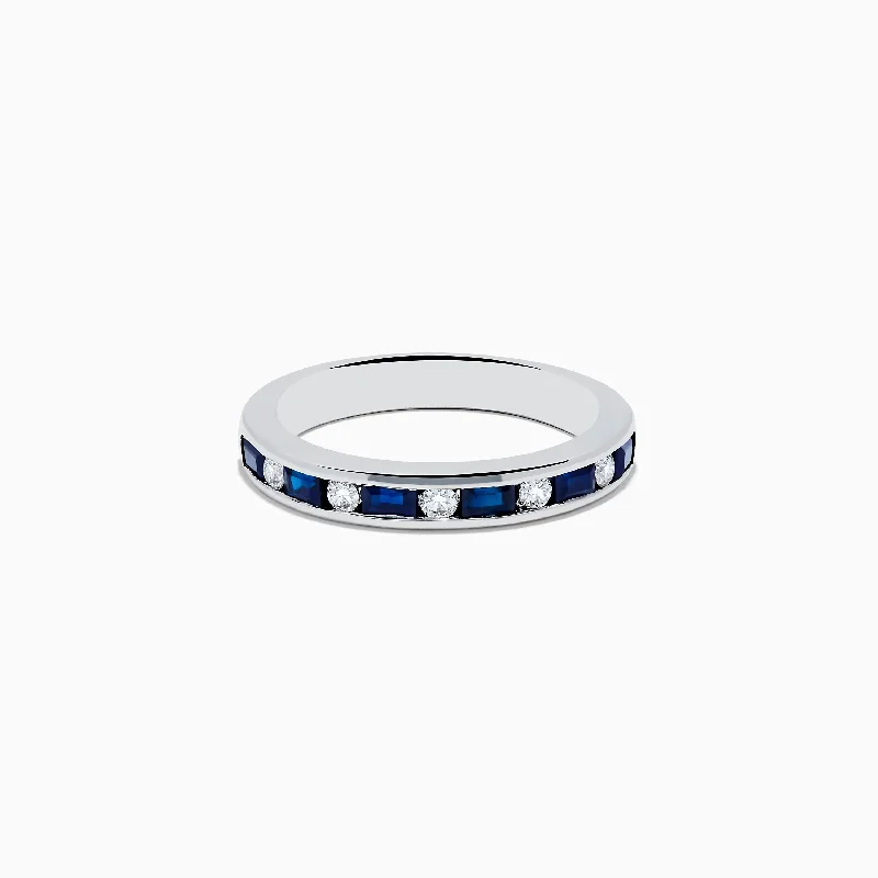 Men's diamond rings-14K White Gold Channel-Set Blue Sapphire and Diamond Band 0.71 TCW