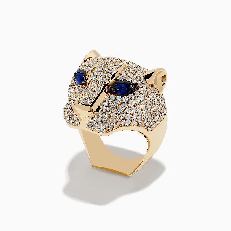 Fashionable birthstone rings-Signature 14K Yellow Gold Sapphire and Diamond Panther Ring