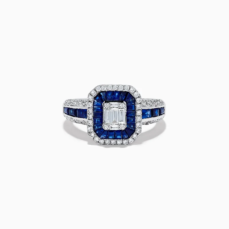 Wedding rings for men with rubies-Royale Bleu 14k White Gold Blue Sapphire and Diamond Ring