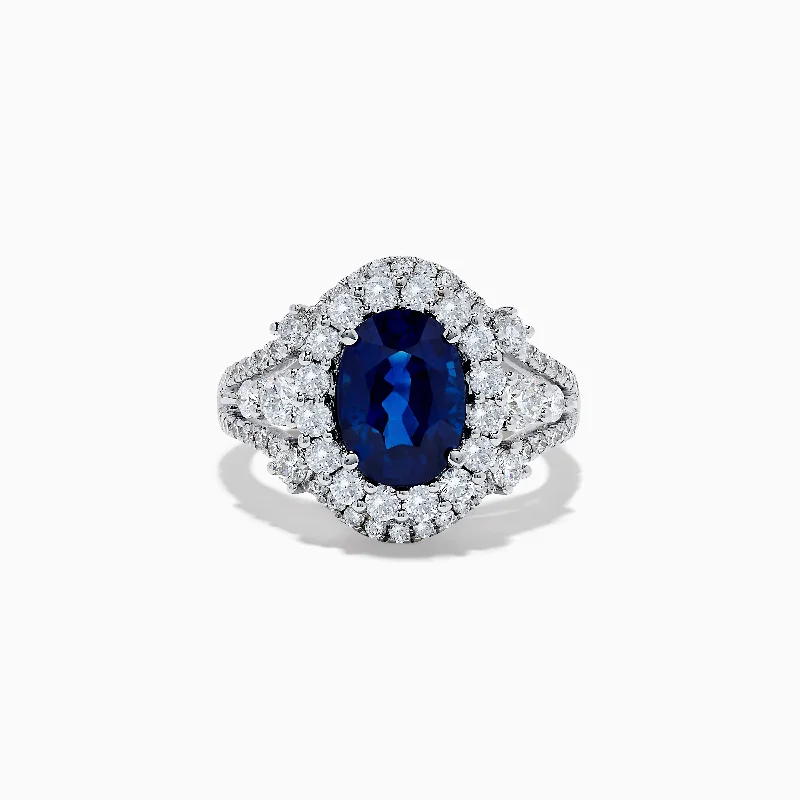 Affordable engagement rings for men-Hematian 18K White Gold Blue Sapphire and Diamond Ring