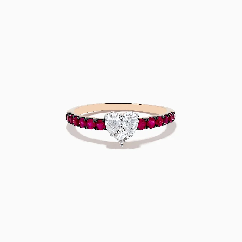 Men's wedding rings-14k Rose Gold Ruby and Diamond Heart Ring