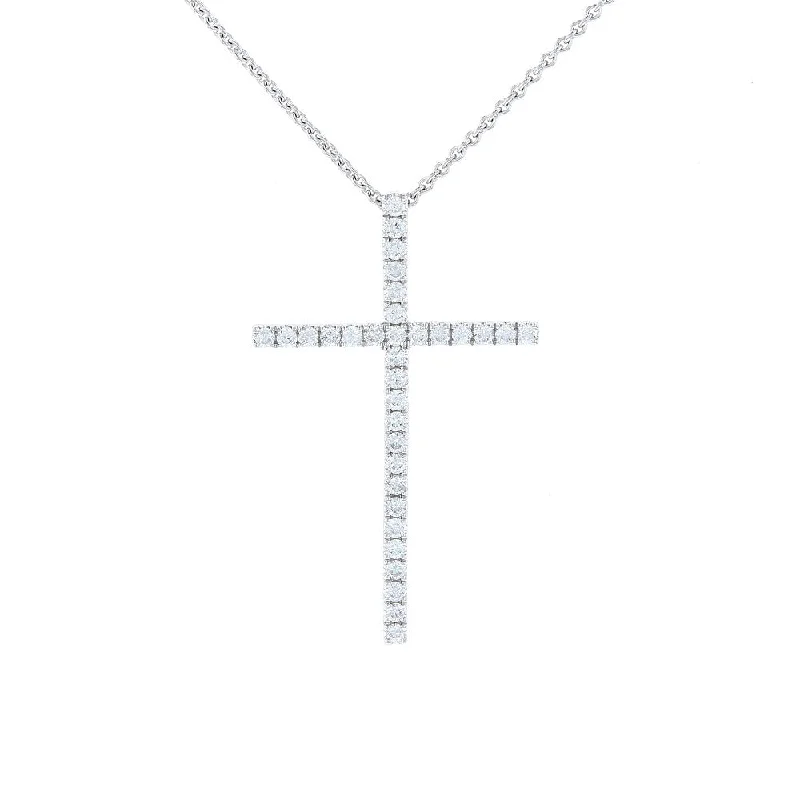 Multi-Stone Necklaces -White Gold Diamond Cross Pendant