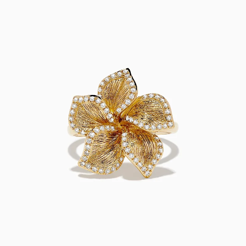 Custom rings for special occasions-Nature 14K Yellow Gold Diamond Flower Ring 0.31 TCW