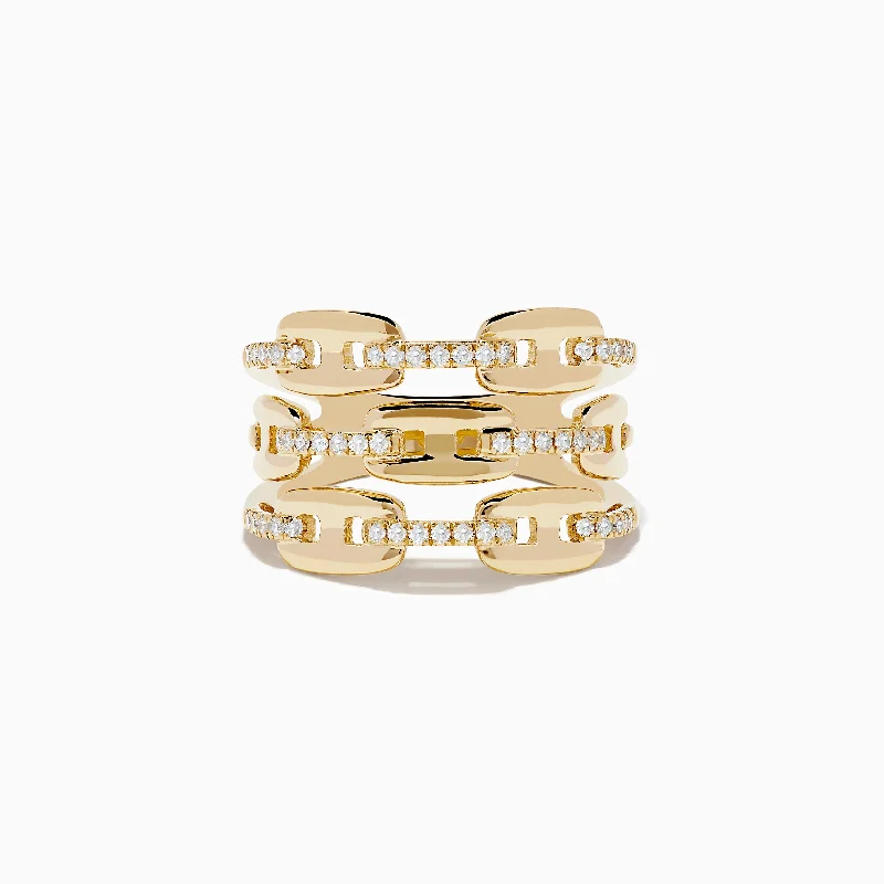 Handmade diamond rings-D'oro 14K Yellow Gold Diamond Anchor Chain Ring