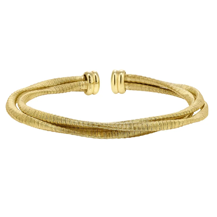 Wedding Bracelets For Bridesmaids-Gold Finish Sterling Silver Loosely Twisted Three Cable Cuff Bracelet