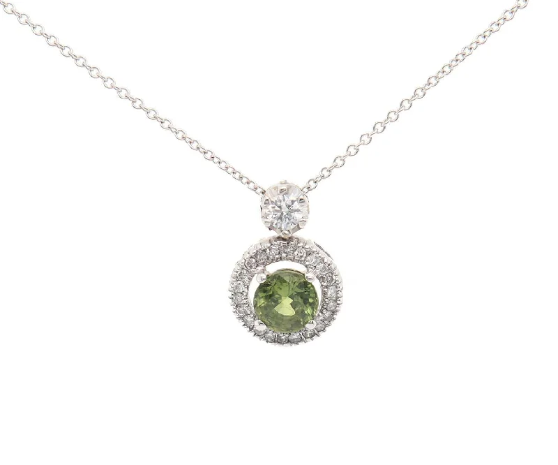 Necklace and Earring Sets -0.85ct Green Sapphire and 0.25ctw Diamond Halo Pendant Necklace in 18K