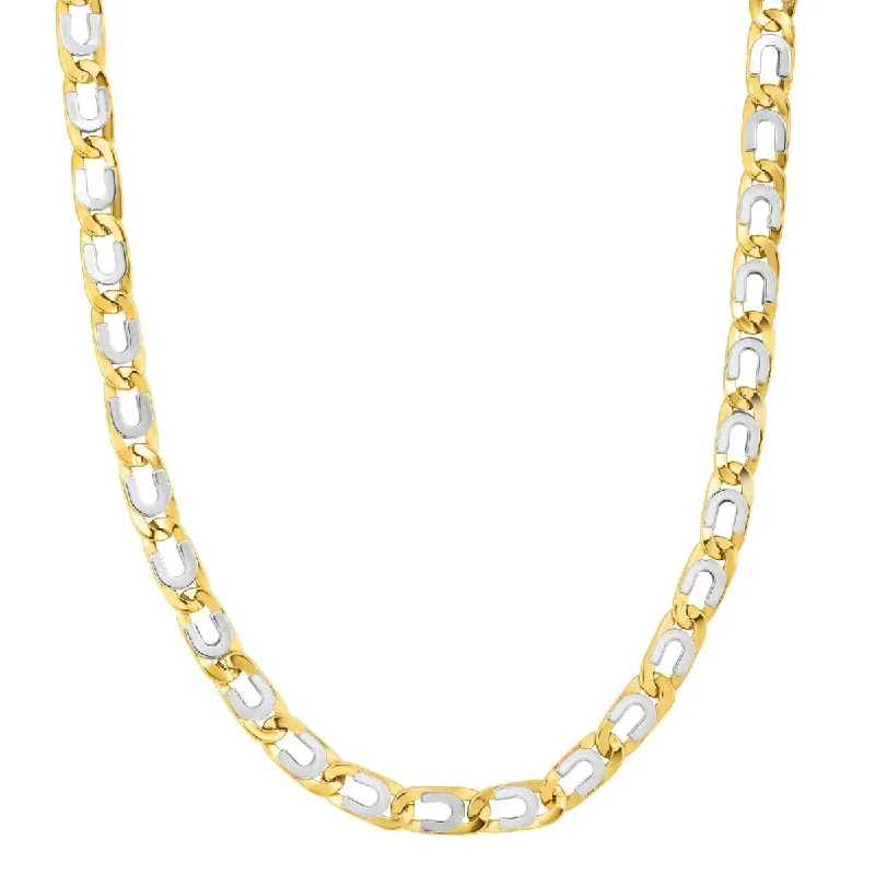 Fashion Necklaces -14kt Gold 22" Yellow+White Finish Shiny Oval Necklace with Lobster Clasp YWNCK5252-22