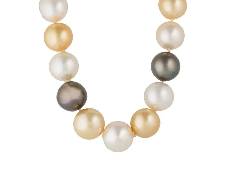 Classic Gold Pendant Necklaces -12.0MM Multi-Color South Sea Pearl Strand Necklace in 14K