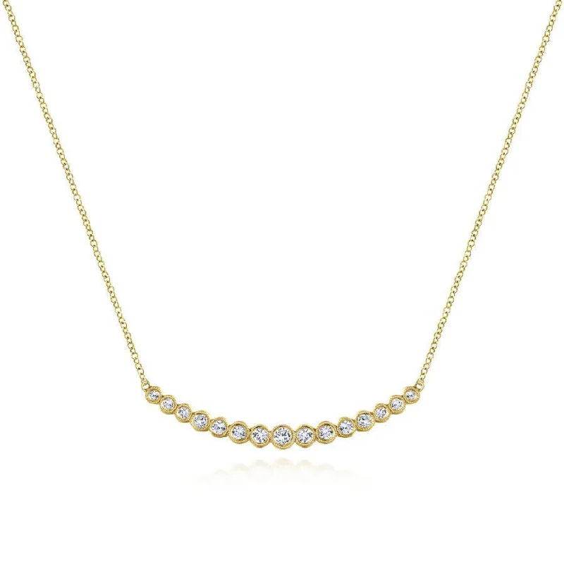 Key Necklaces -Gabriel & Co. - NK5797Y45JJ - 14K Yellow Gold Curved Bar Necklace with Bezel Set Round Diamonds