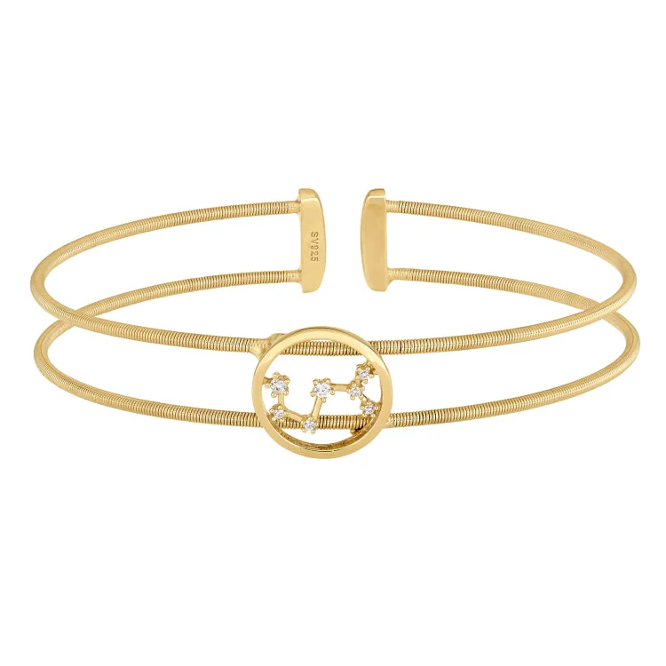 Bangles And Bracelets Set-Gold Finish Sterling Silver Cable Cuff Constellation Bracelet with Simulated Diamonds - Scorpio