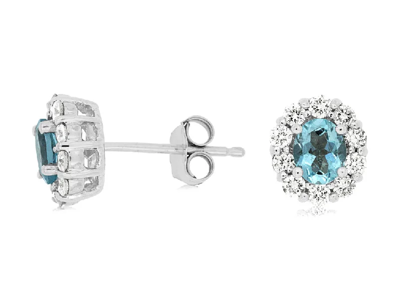 Two-Tone Earrings-14k White Gold Aquamarine and Diamond Halo earrings