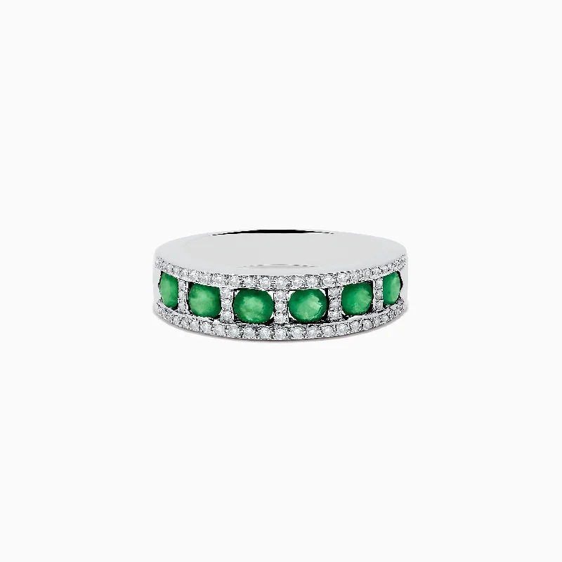 Rings for women-Brasilica 14K White Gold Emerald and Diamond Ring